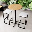 Conjunto Mesa Alta Bar Bistrô Redonda Pinus 2 Bancos Estofado Industrial Black