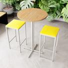 Conjunto Mesa Alta Bar Bistrô Redonda Pinus 2 Bancos Estofado Industrial White