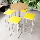Conjunto Mesa Alta Bar Bistrô Redonda Pinus 4 Bancos Estofado Industrial White