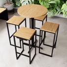 Conjunto Mesa Alta Bar Bistrô Redonda Pinus 4 Bancos Industrial Black