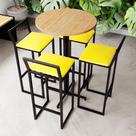 Conjunto Mesa Alta Bar Bistrô Redonda Pinus 4 Banquetas Confort Estofado Industrial Black