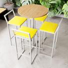 Conjunto Mesa Alta Bar Bistrô Redonda Pinus 4 Banquetas Confort Estofado Industrial White