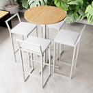 Conjunto Mesa Alta Bar Bistrô Redonda Pinus 4 Banquetas Confort Estofado Industrial White Conjunto Mesa Alta Bar Bistrô Redonda Pinus 4 Banquetas Confort Estofado Industrial White
