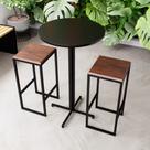 Conjunto Mesa Alta Bar Bistrô Redonda Preta 2 Bancos Imbuia Industrial Black