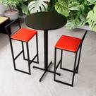 Conjunto Mesa Alta Bar Bistrô Redonda Preta 2 Banquetas Confort Estofado Industrial Black