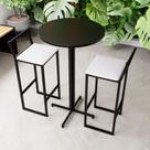 Conjunto Mesa Alta Bar Bistrô Redonda Preta 2 Banquetas Confort Estofado Industrial Black