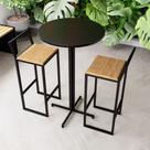 Conjunto Mesa Alta Bar Bistrô Redonda Preta 2 Banquetas Confort Pinus Industrial Black