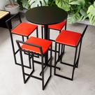 Conjunto Mesa Alta Bar Bistrô Redonda Preta 4 Banquetas Confort Estofado Industrial Black Conjunto Mesa Alta Bar Bistrô Redonda Preta 4 Banquetas Confort Estofado Industrial Black