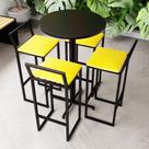 Conjunto Mesa Alta Bar Bistrô Redonda Preta 4 Banquetas Confort Estofado Industrial Black