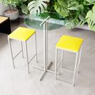Conjunto Mesa Alta Bar Bistrô Redonda Vidro 2 Bancos Estofado Industrial White
