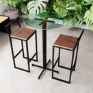 Conjunto Mesa Alta Bar Bistrô Redonda Vidro 2 Banquetas Confort Imbuia Industrial Black