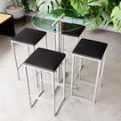 Conjunto Mesa Alta Bar Bistrô Redonda Vidro 4 Bancos Estofado Industrial White