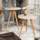 Conjunto Mesa Apoio Lateral Redonda Pés Palito Classic-Off White