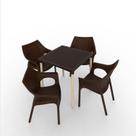 Conjunto Mesa Atto Rattan com Pé Madeira e 4 Cadeiras Relic Marrom Chocolate