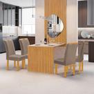 Conjunto Mesa Bella Ripada 120cm com Painel Espelhado Tampo Bella com Vidro 4 Cadeiras Arizona