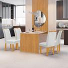 Conjunto Mesa Bella Ripada 120cm com Painel Espelhado Tampo Bella com Vidro 4 Cadeiras Arizona