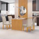 Conjunto Mesa Bella Ripada 120cm com Painel Espelhado Tampo Bella com Vidro 4 Cadeiras Arizona