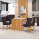 Conjunto Mesa Bella Ripada 120cm com Painel Espelhado Tampo Bella com Vidro 4 Cadeiras Canela
