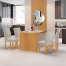 Conjunto Mesa Bella Ripada 120cm com Painel Espelhado Tampo Bella com Vidro 4 Cadeiras Canela