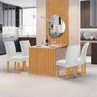 Conjunto Mesa Bella Ripada 120cm com Painel Espelhado Tampo Bella com Vidro 4 Cadeiras Canela