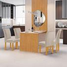 Conjunto Mesa Bella Ripada 120cm com Painel Espelhado Tampo Bella com Vidro 4 Cadeiras Canela
