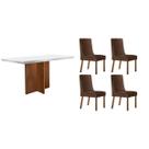 Conjunto Mesa Berlim c/ Tampo Madeirado c/ Vidro Canto Curvo 120x80cm e 4 Cadeiras Dakota Madeira Maciça Naturale/Off White - Capuccino/Suede Marrom-R