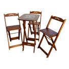Conjunto Mesa Bistrô com 3 Banquetas Dobráveis de Madeira Personalizada Jack - Imbuia Conjunto Mesa Bistrô com 3 Banquetas Dobráveis de Madeira Personalizada Jack - Imbuia