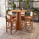 Conjunto Mesa Bistrô Cone + 4 Banquetas Alta Bistrô Lyon Telinha Natural - Amêndoa Assento Estofado Corano Marrom Mescla
