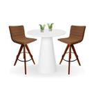 Conjunto Mesa Bistrô Cone 70 cm Laca Branca Base Altura 100 cm Laca Branca + 2 Banquetas Cercatto Giratória