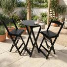 Conjunto Mesa Bistrô Dobrável com 2 Banquetas de Madeira Maciça Preto