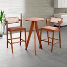 Conjunto Mesa Bistrô e 2 Banquetas Madeira Maciça, Estofada e Rattan de Fibra 100% Natural Nápoles Authentic