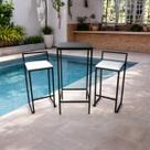 Conjunto Mesa Bistro Preto 2 bancos Empilháveis Assento Estofado Branco
