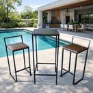 Conjunto Mesa Bistro Preto 2 bancos Empilháveis Assento Estofado Marrom