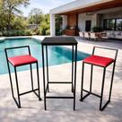 Conjunto Mesa Bistro Preto 2 bancos Empilháveis Assento Estofado Vermelho