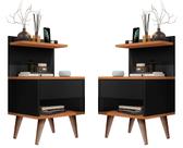 Conjunto Mesa Cabeceira Modelo Sleepe com gaveta/prateleira Decoração Preto Nature