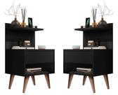 Conjunto Mesa Cabeceira Modelo Sleepe com gaveta/prateleira Decoração Preto