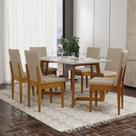 Conjunto Mesa Califórnia com Vidro 6 Cadeiras Dakota Cerejeira Tecido A40 100% Madeira Maciça