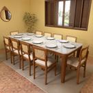 Conjunto Mesa Cancun 250x90cm com vidro + 10 Cadeiras Lyon Telinha Natural Assento Estofado Linho Bege