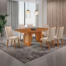 Conjunto Mesa Carolina 6 Lugares Retangular MDF 180CM Creme Moderna