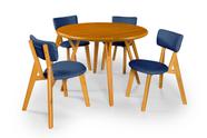 Conjunto Mesa com 4 Cadeiras em Madeira e Linho