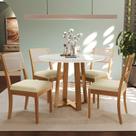 Conjunto Mesa com 4 Cadeiras Madeira Maciça Tampo em Mdf e Vidro Temperado Elma