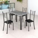 Conjunto Mesa com 4 Cadeiras Tampo de Granito Topázio Sara Yescasa Prata/Preto Liso/Martelado