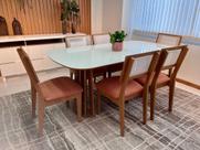 Conjunto Mesa com 6 Cadeiras de Jantar Encosto Tela 100% MDF Off White Veronese Dalla Costa
