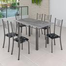 Conjunto Mesa com 6 Cadeiras Tampo de Granito Topázio Sara Yescasa Prata/Preto Floral/Mart Conjunto Mesa com 6 Cadeiras Tampo de Granito Topázio Sara Yescasa Prata/Preto Floral/Mart