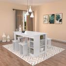 Conjunto Mesa com Nichos e 4 Bancos Branco