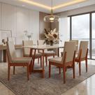 Conjunto Mesa Com Vidro Pés Madeira Maciça 6 Cadeiras Madeira Dakota Tecido A40