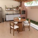 Conjunto Mesa Cone Laminada Ø90cm + 3 Cadeiras Lyon Telinha Amêndoa - Amêndoa Assento Estofado Linho Bege