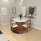 Conjunto Mesa Cone Ø120cm Vidro Branco + 5 Cadeiras Lyon Telinha Natural Assento Estofado Corano Bege