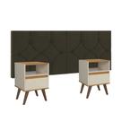 Conjunto Mesa De Cab Com Gaveta Cabeceira Estofada Box Para Cama Casal