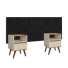 Conjunto Mesa De Cab Com Gaveta Cabeceira Estofada Box Para Cama Casal